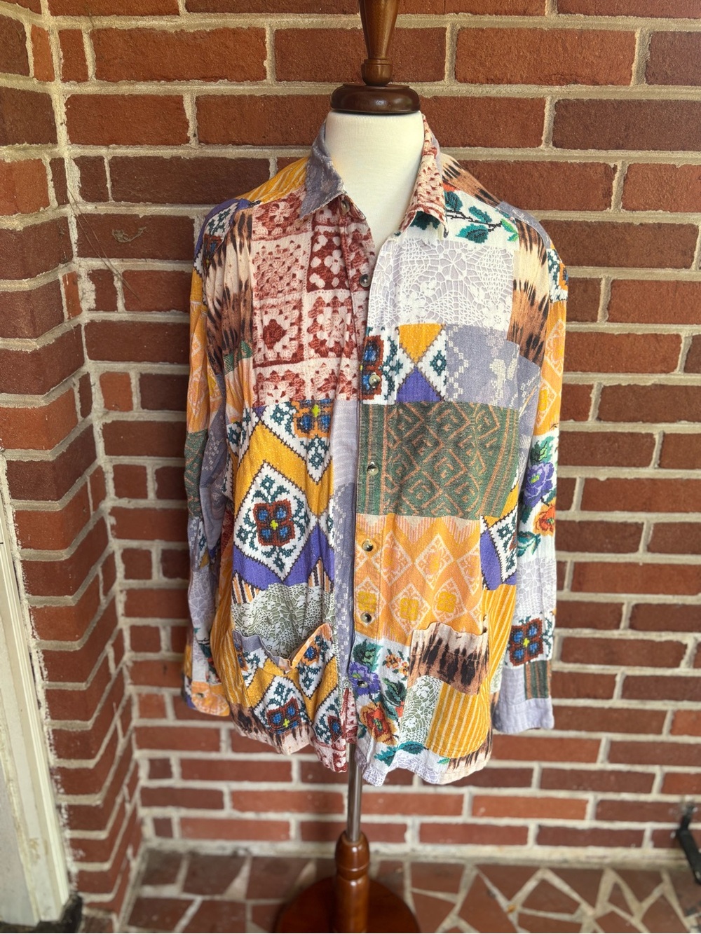 ASOS Patchwork Button-Down Shirt - Yellow, Purple, Green, Brown